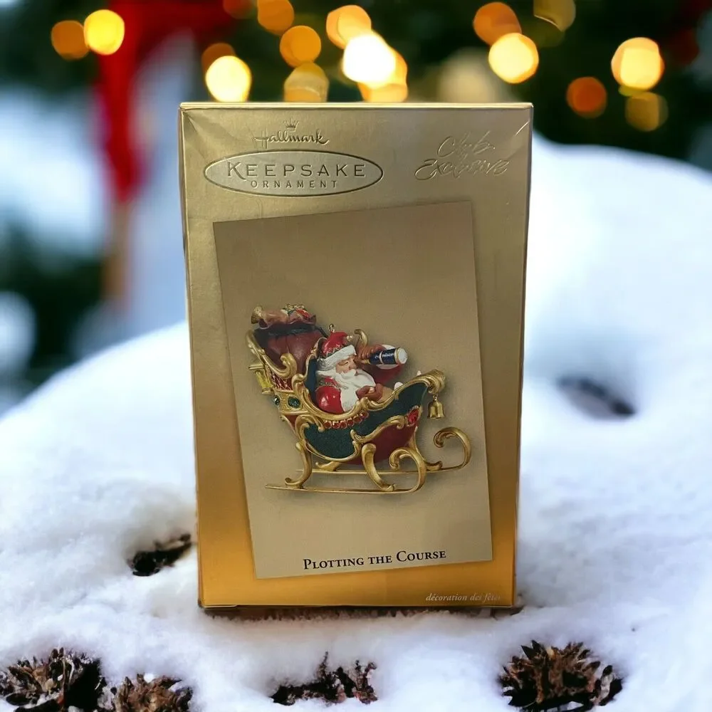 Hallmark “Plotting The Course” 2004 Ornament Santa In Sleigh Compass & Toys